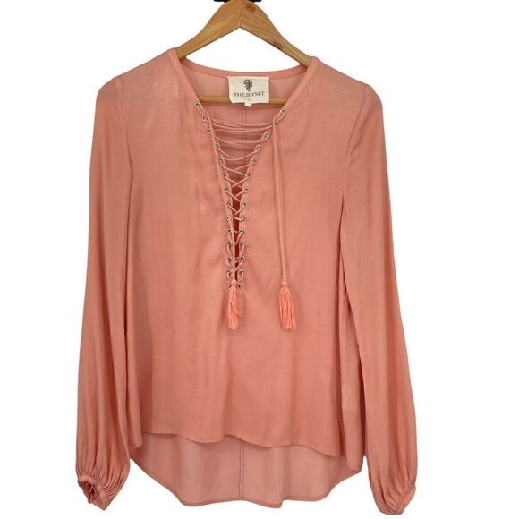 The Jetset Diaries Peach Front Lace Up Tassels Bohemian High Low Top - Picture 1 of 6